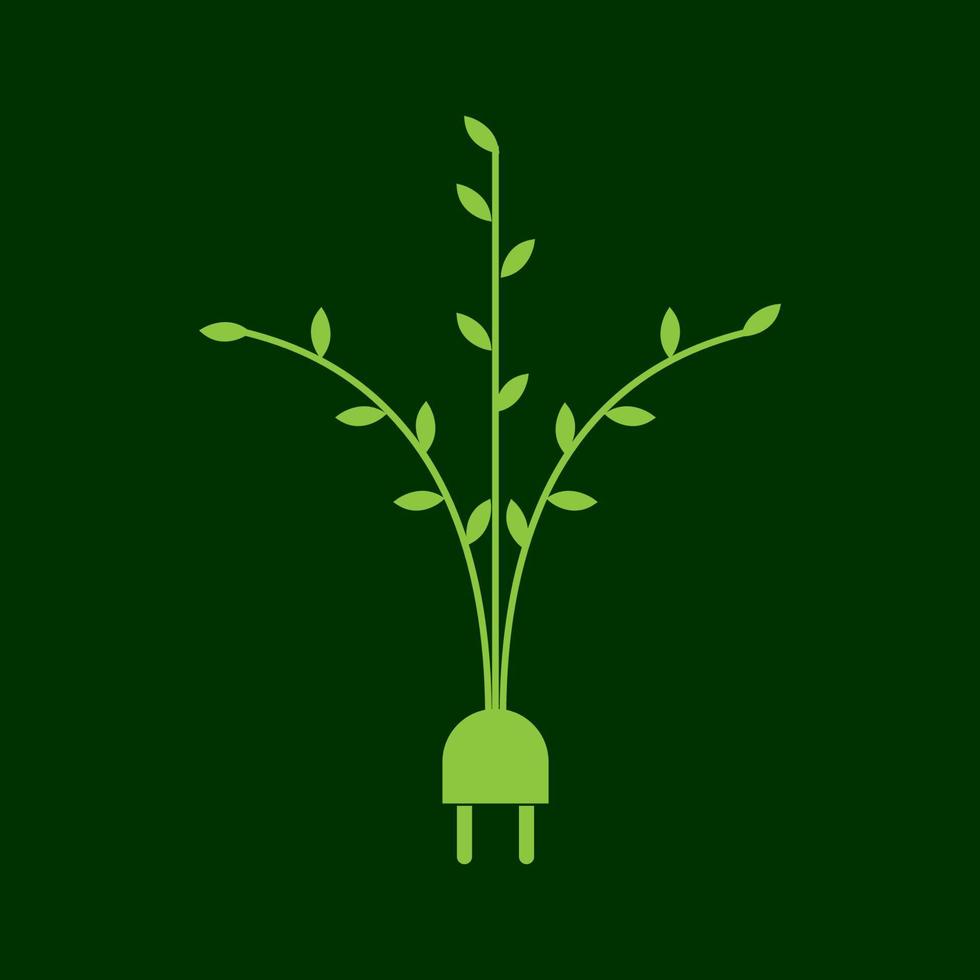 Elektrischer Stecker mit Pflanze grün Logo Design Vektorgrafik Symbol Symbol Zeichen Illustration kreative Idee vektor