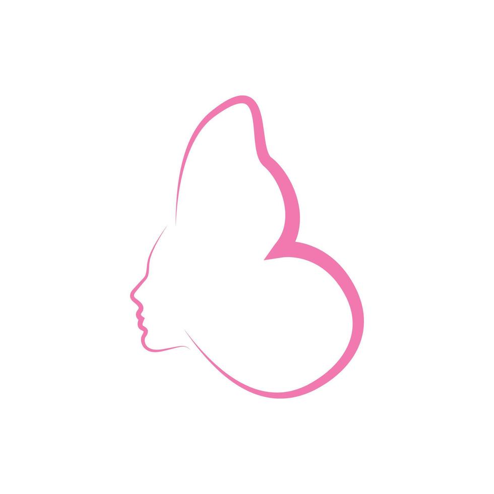djurinsekt fjärilsvingar med kvinna eller flicka eller kvinnligt ansikte logotyp vektor ikon illustration design