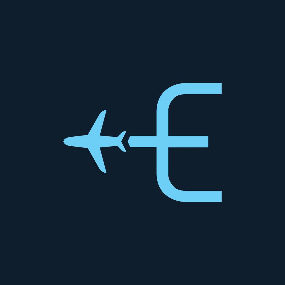 buchstabe e linie umrisse mit flugzeug fliegen reisen transport logo symbol vektor illustration design