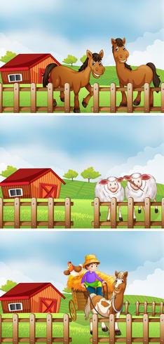 Vieh und Bauer auf dem Bauernhof vektor