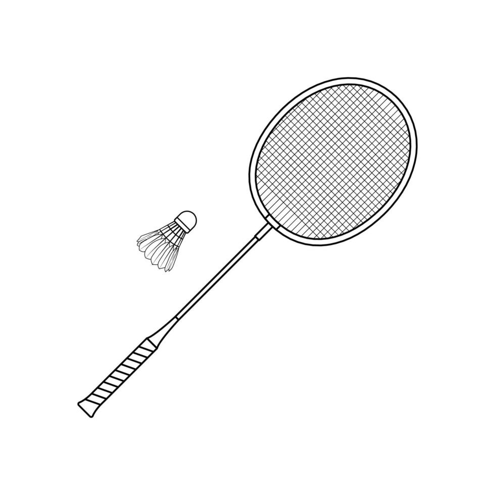 badmintonracket och fjäderboll kontur ikon illustration på vit bakgrund vektor