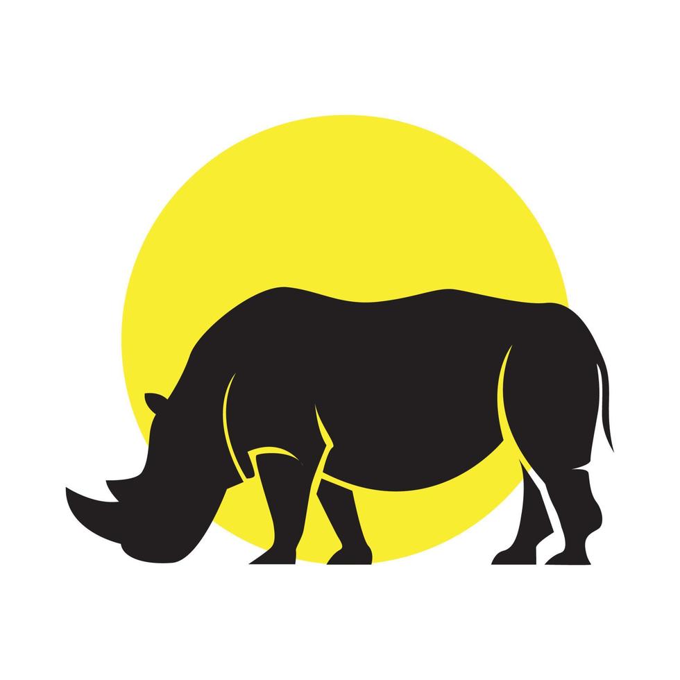 Schwarzes Nashorn minimalistisch mit Sonne Logo Symbol Symbol Vektorgrafik Design Illustration Idee kreativ vektor