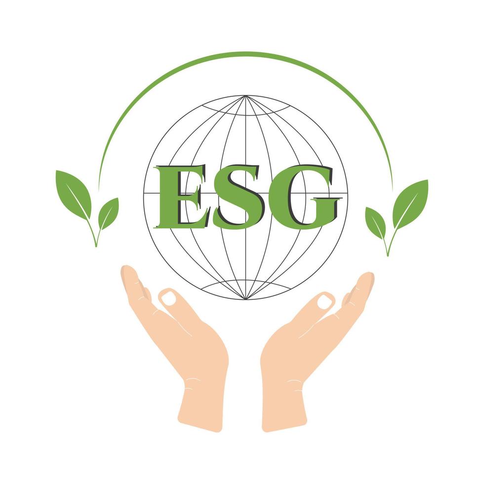 Hände halten Planeten. ESG-Konzept. Umwelt, Soziales, Governance-Vektorsymbol vektor