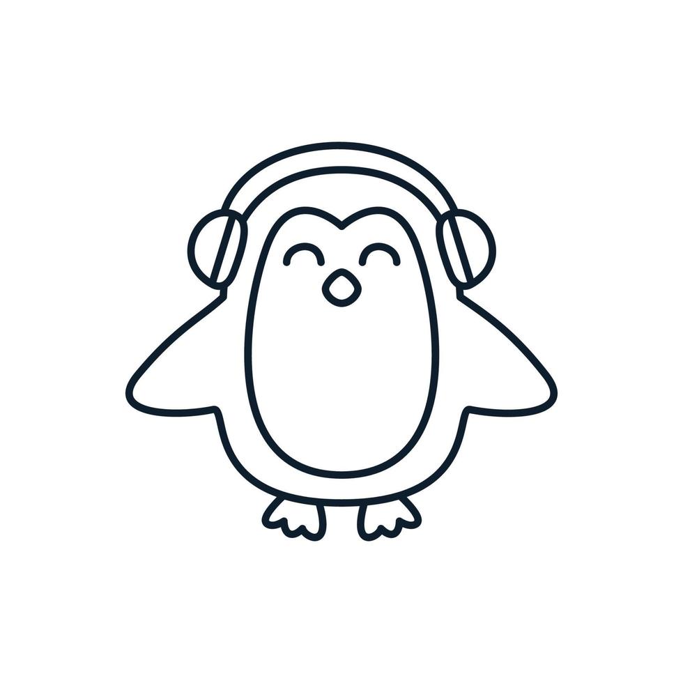 pinguin linie mit kopfhörer musik niedlichen cartoon logo symbol illustration vektor