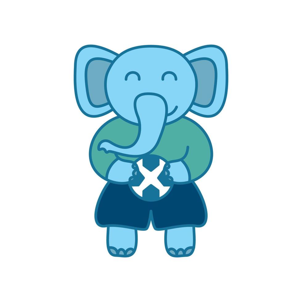 tier elefant spielen fußball niedlichen cartoon logo symbol illustration vektor
