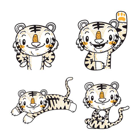 niedlicher kleiner Tiger-Cartoon-Gekritzelvektor vektor