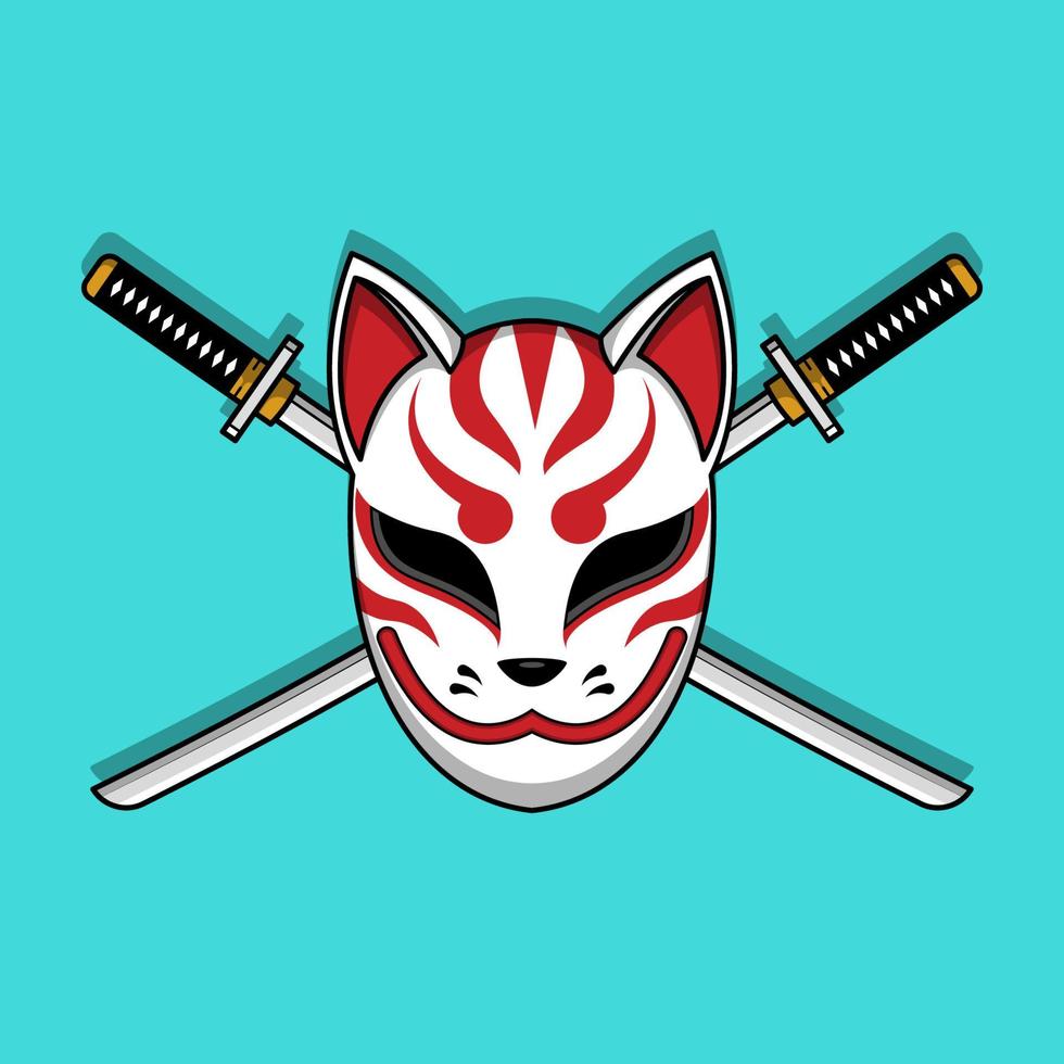 japanische Kitsune-Maske mit Katana-Schwert, Vektorillustration eps.10 vektor