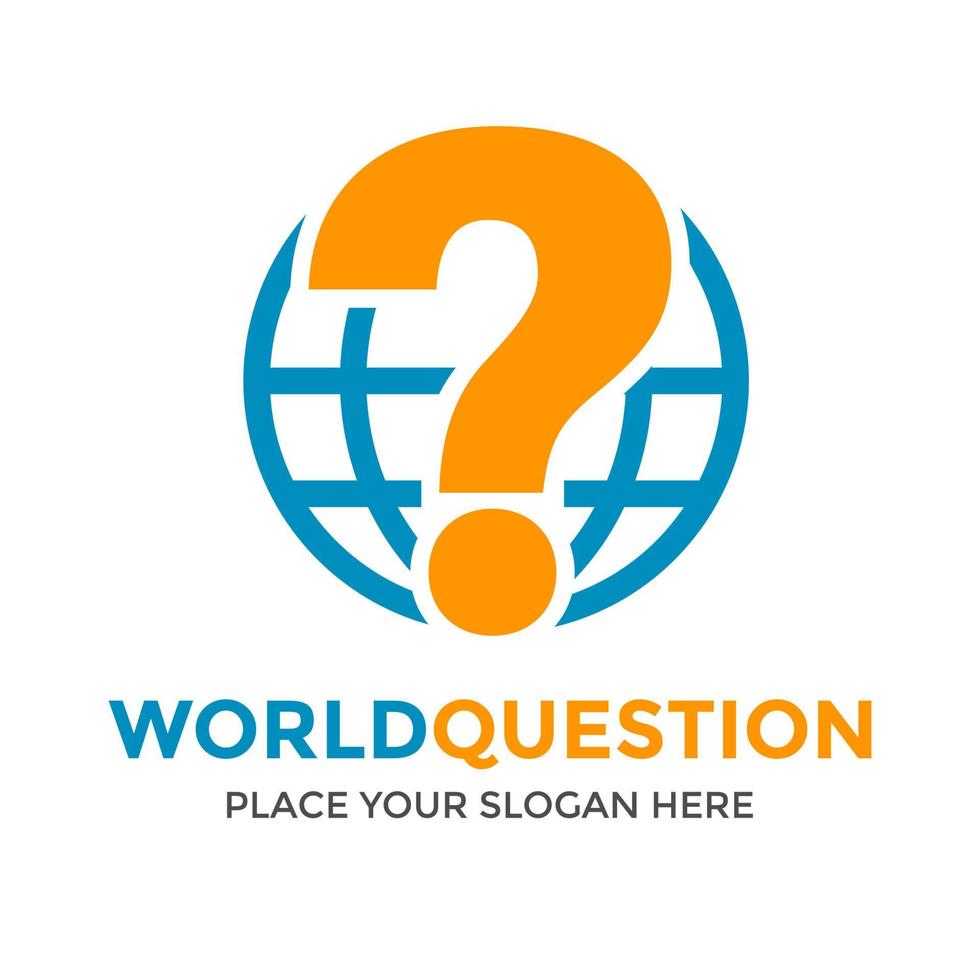 Weltfrage-Vektor-Logo-Vorlage. Dieses Design verwendet Erd- und Markierungssymbol. geeignet für Geschäftsgespräche. vektor
