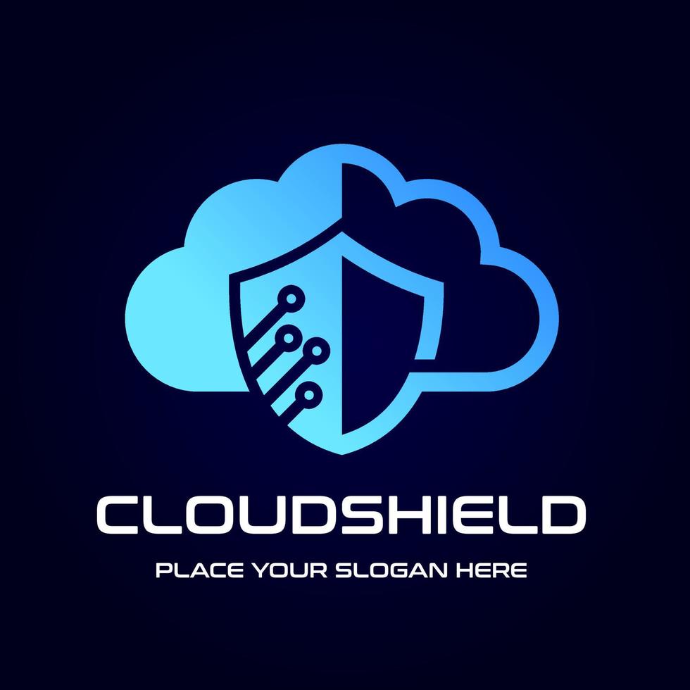 Cloud-Schild-Vektor-Logo-Vorlage. Dieses Design verwendet das Schutzsymbol. geeignet für Technologieunternehmen. vektor