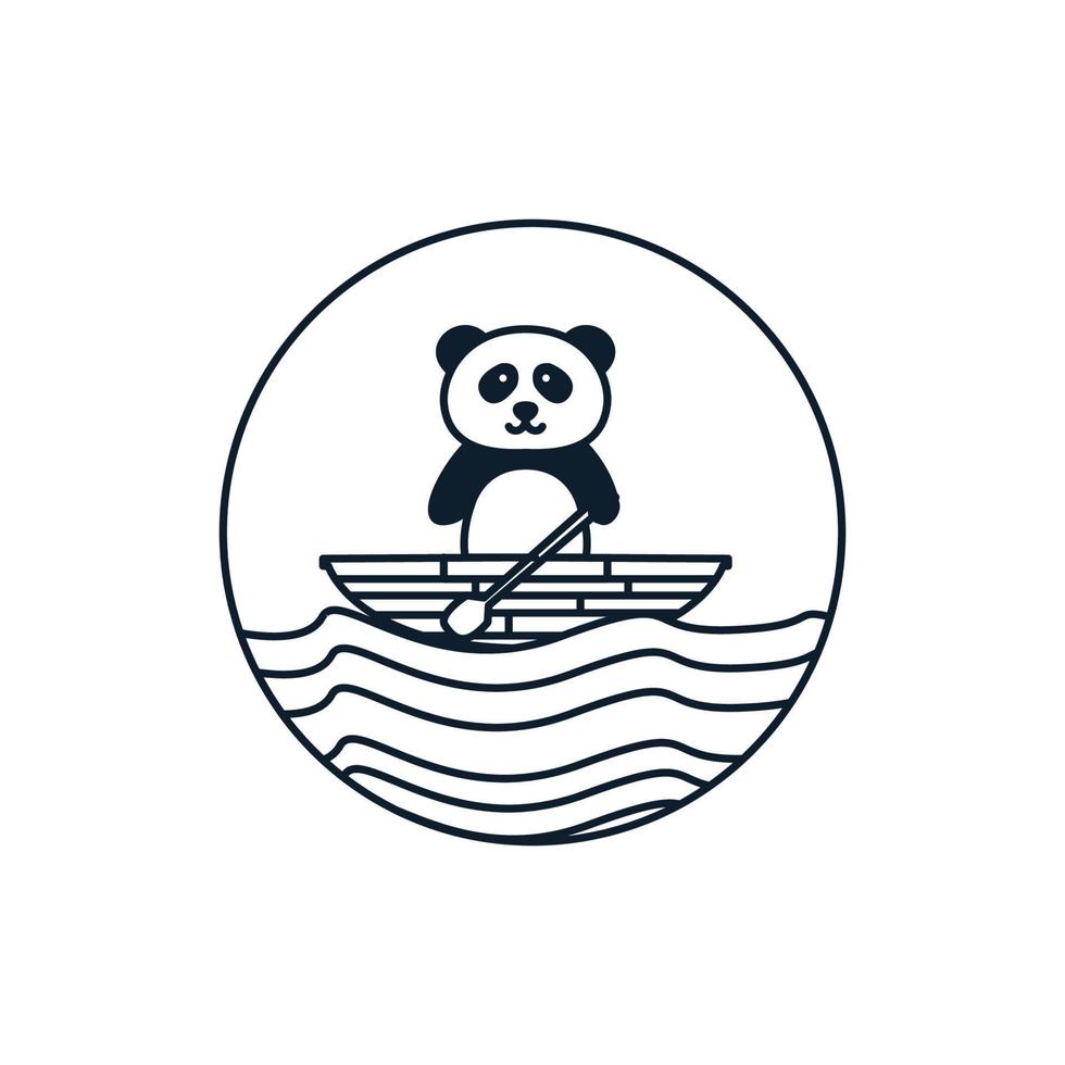 illustration söt tecknad djur panda med båt logotyp ikon vektor