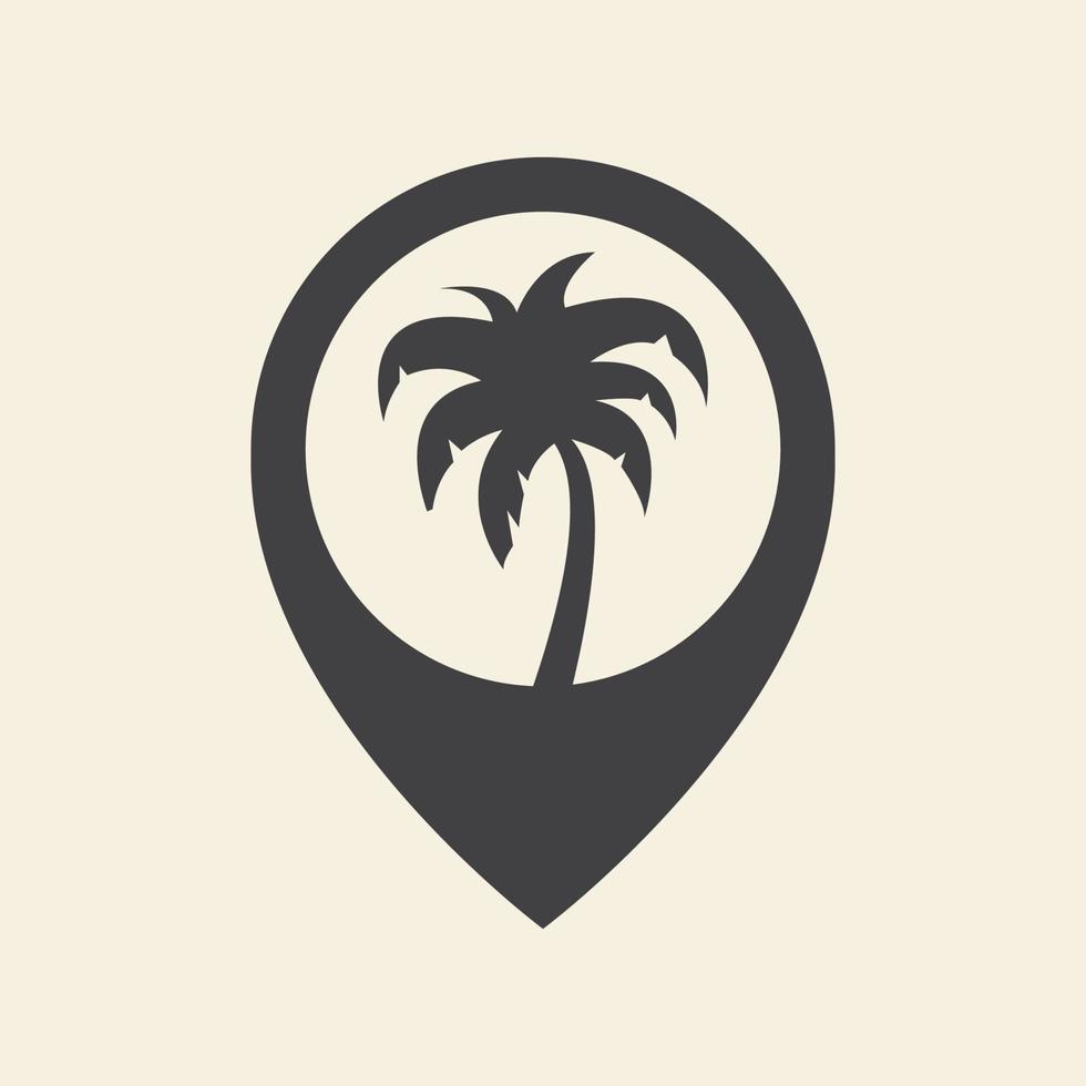 kokospalmer med kartnål plats logotyp symbol ikon vektor grafisk design illustration