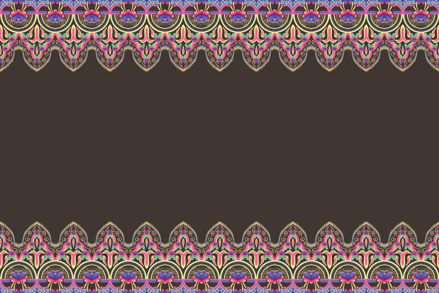 rosa, lila, grüne, gelbe blume auf braun. geometrisches ethnisches orientalisches Muster traditionelles Design für Hintergrund, Teppich, Tapete, Kleidung, Verpackung, Batik, Stoff, Vektorillustrationsstickereiart vektor