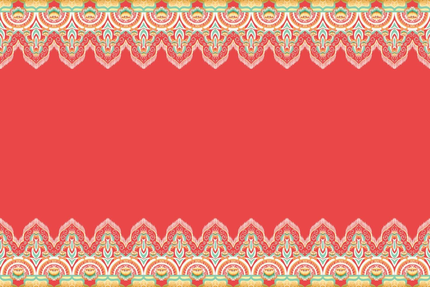 gul, grön, orange blomma på rött. geometriskt etniskt orientaliskt mönster traditionell design för bakgrund, matta, tapeter, kläder, omslag, batik, tyg, vektorillustration broderistil vektor