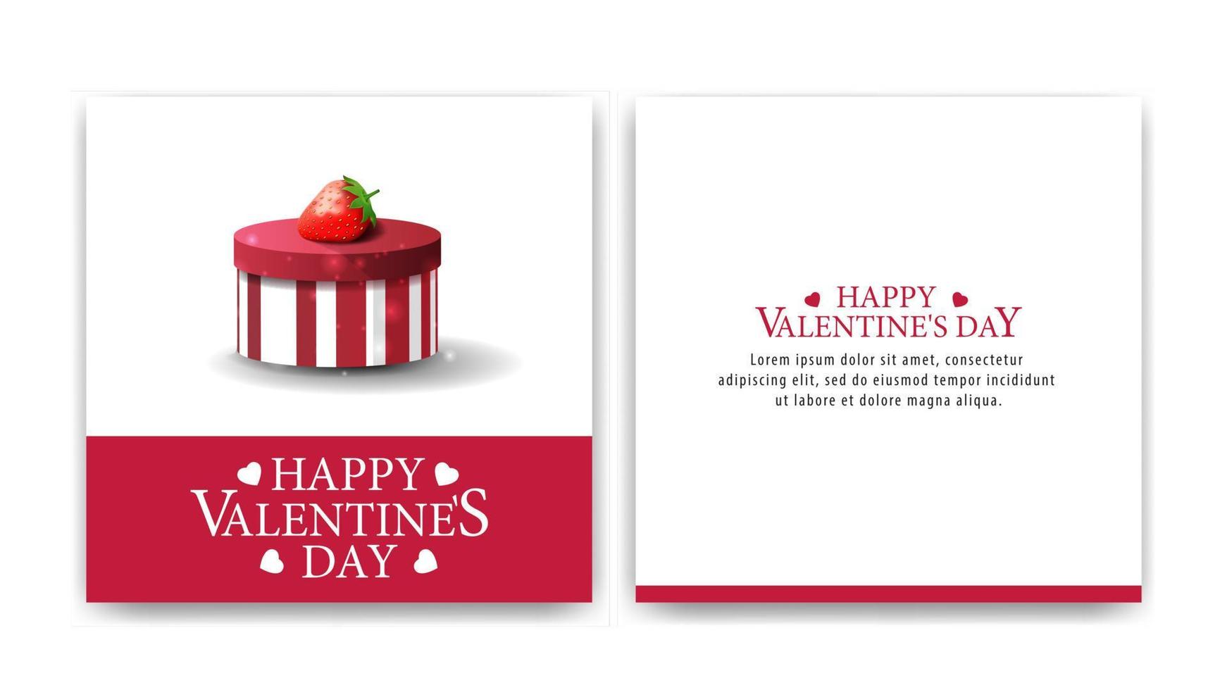 valentinstag grußkarte mit einem geschenk und erdbeeren vektor