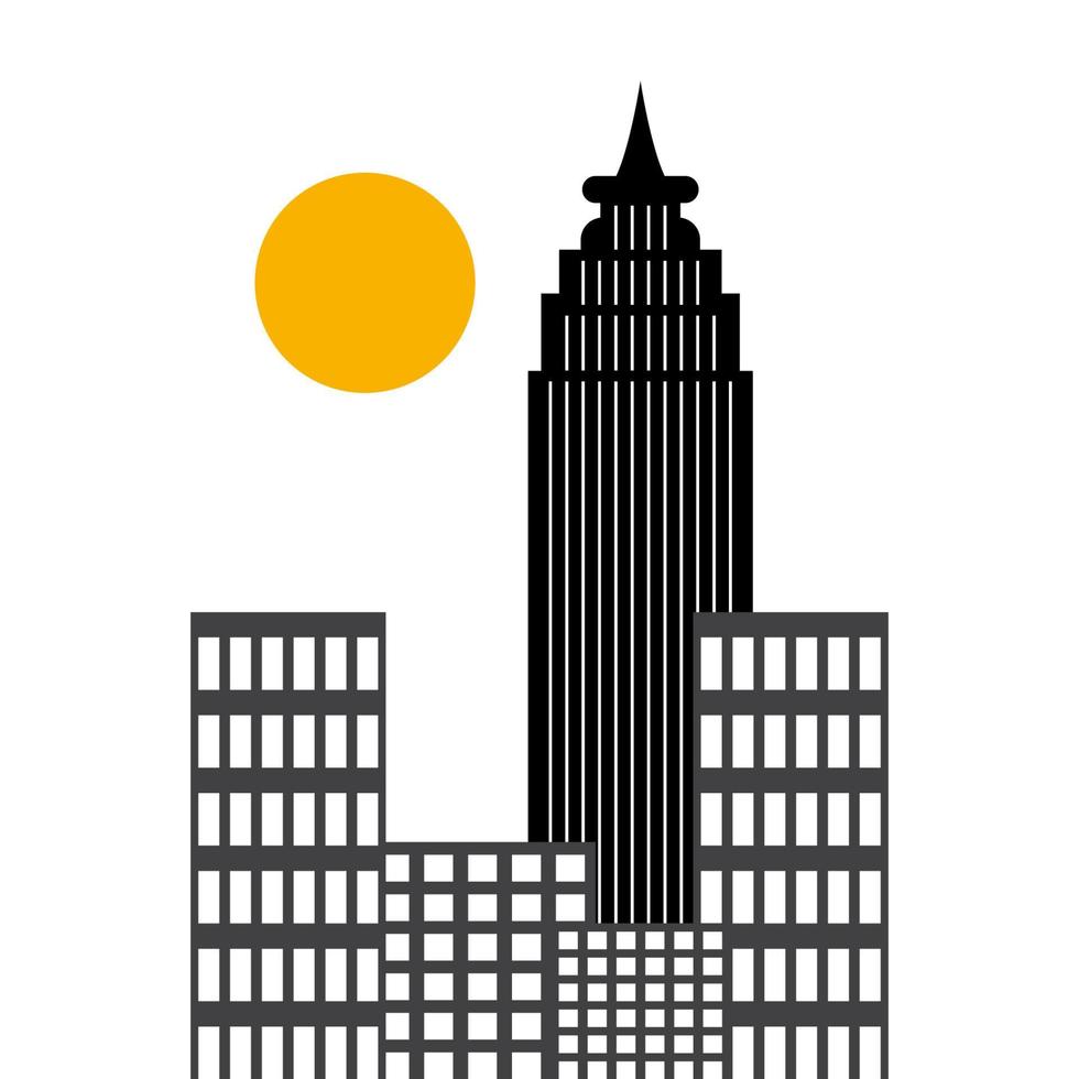 flache schwarz-weiße Silhouettenillustration des Stadtgebäudevektors vektor