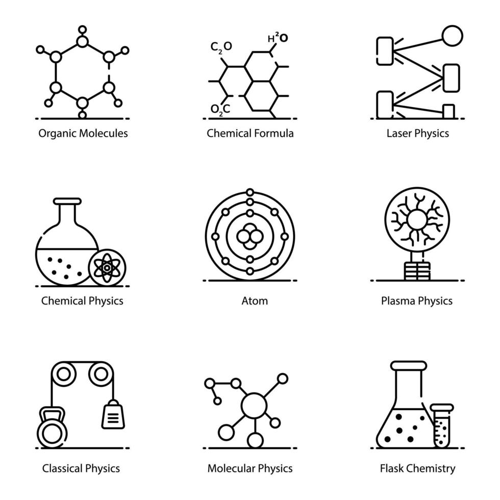 molekularphysik flache symbole packen vektor