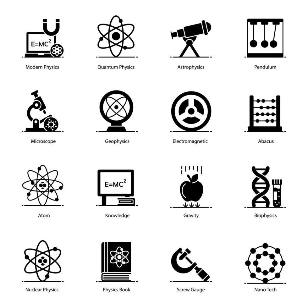 Quantenphysik-Flat-Icons-Pack vektor