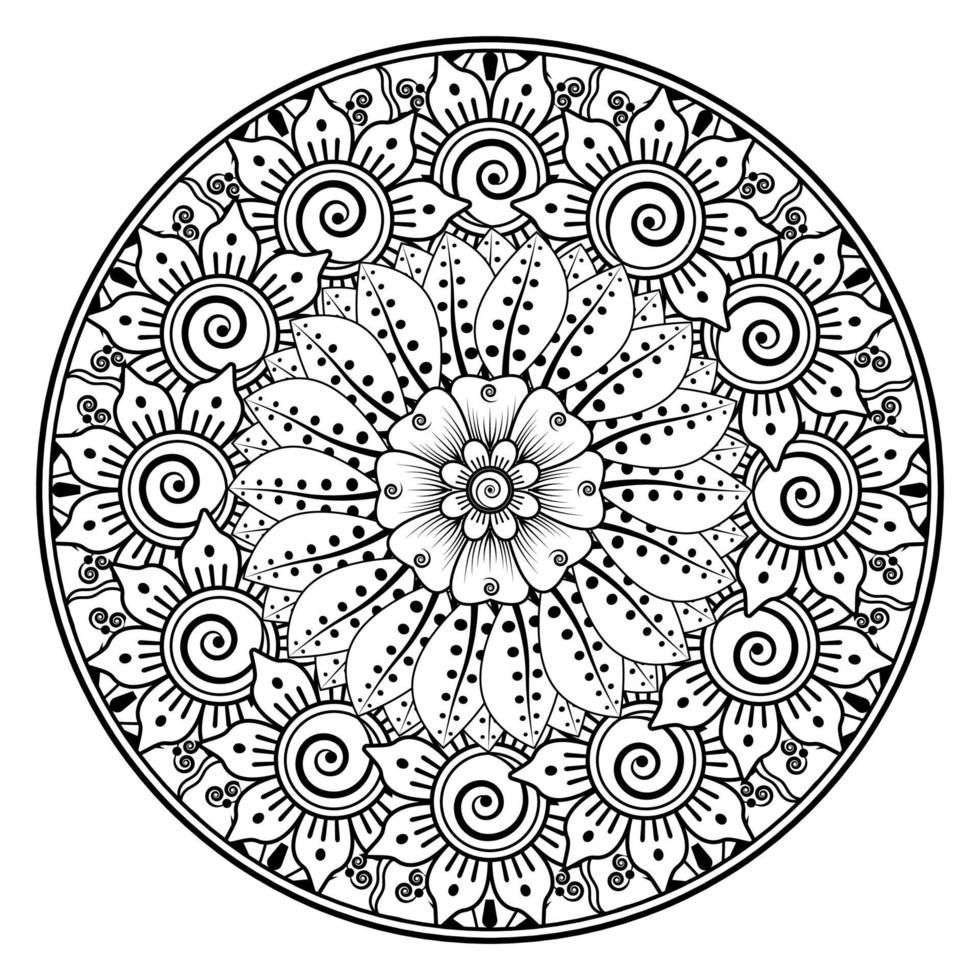 kreisförmiges Muster in Form von Mandala für Henna, Mehndi, Tätowierung, Dekoration. dekoratives Ornament im ethnisch-orientalischen Stil. Malbuchseite. vektor