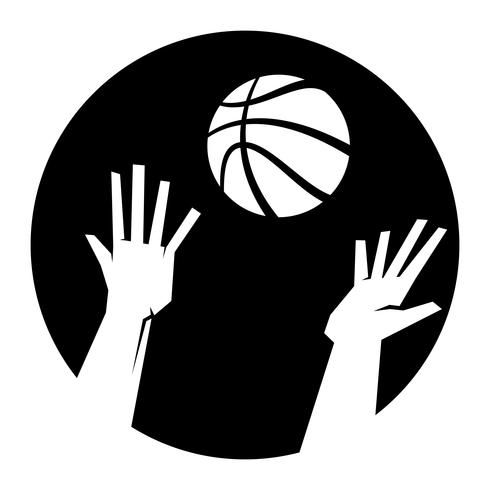 Vector Illustration der Hände von zwei Basketballspielern, die für einen Basketball erreichen