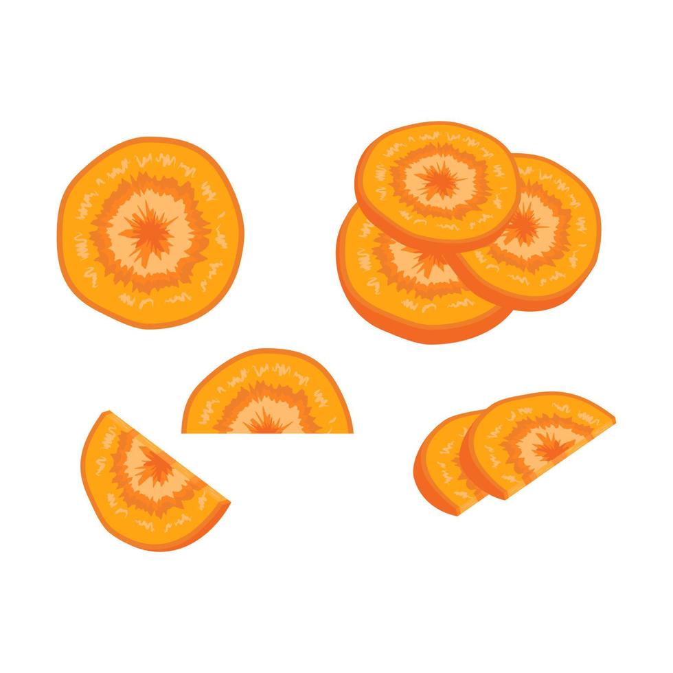 orange geschnittene Karotten. gesundes Essen, leckeres Gemüse. Quelle für Vitamin A, süßer Snack. Zutat für Mittag- oder Abendessen. flache vektorillustration vektor