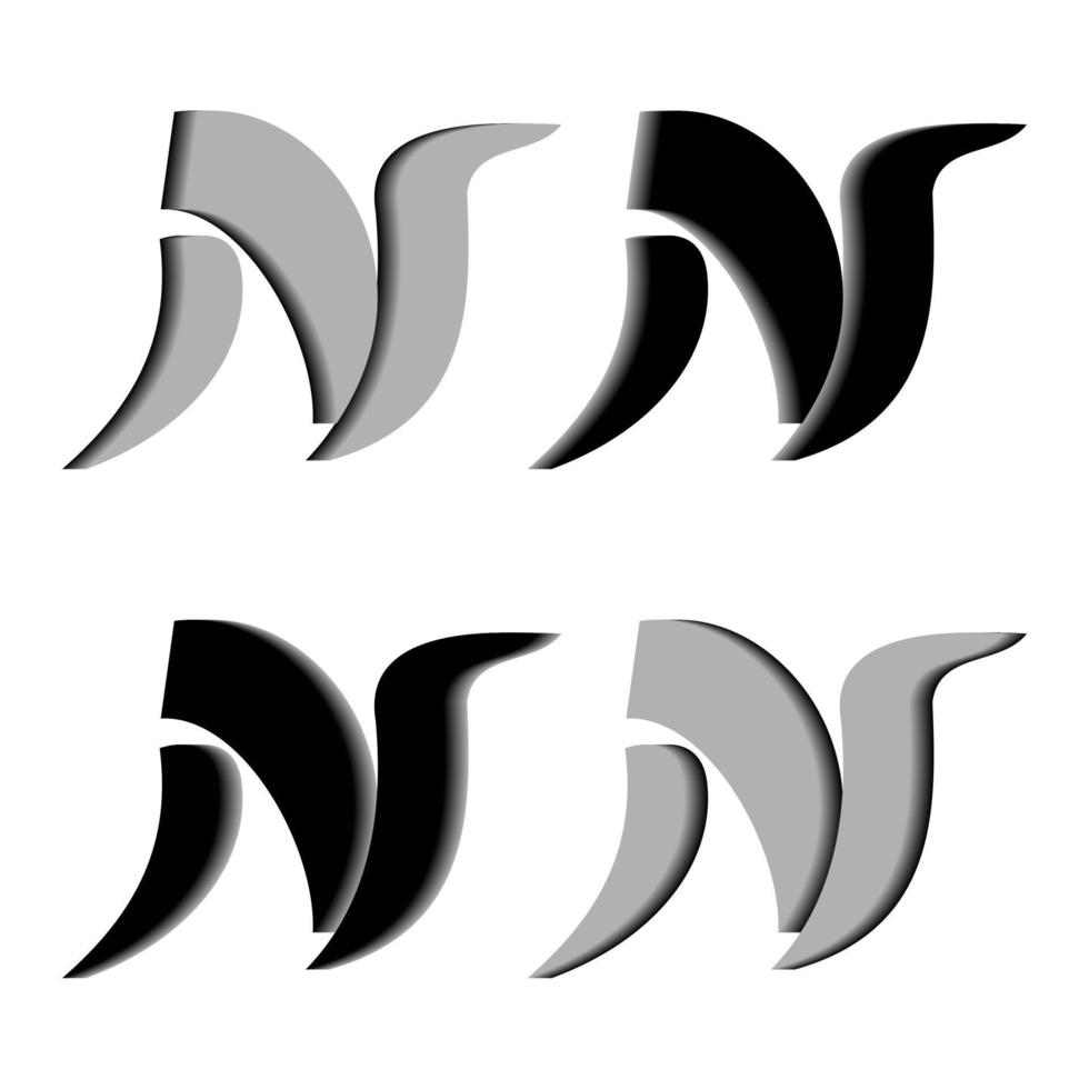 vektorgrafik av elegant 3d bokstaven n i svart och grå färg. perfekt för företag, t-shirts och så vidare. vektor
