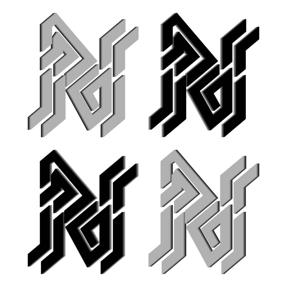 Vektorgrafiken des eleganten 3D-Buchstaben n in schwarzer und grauer Farbe. perfekt für Unternehmen, T-Shirts und so weiter. vektor