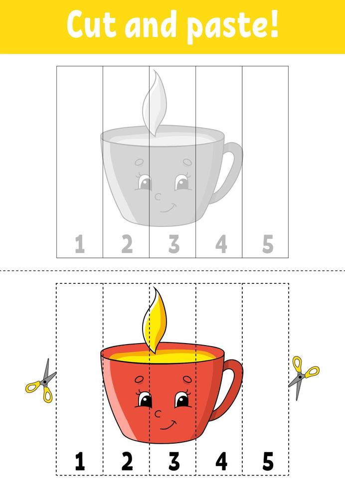 lärande nummer 1-5. klipp och klistra. tecknad figur. utbildning utvecklar kalkylblad. spel för barn. aktivitetssida. färg isolerad vektorillustration. vektor