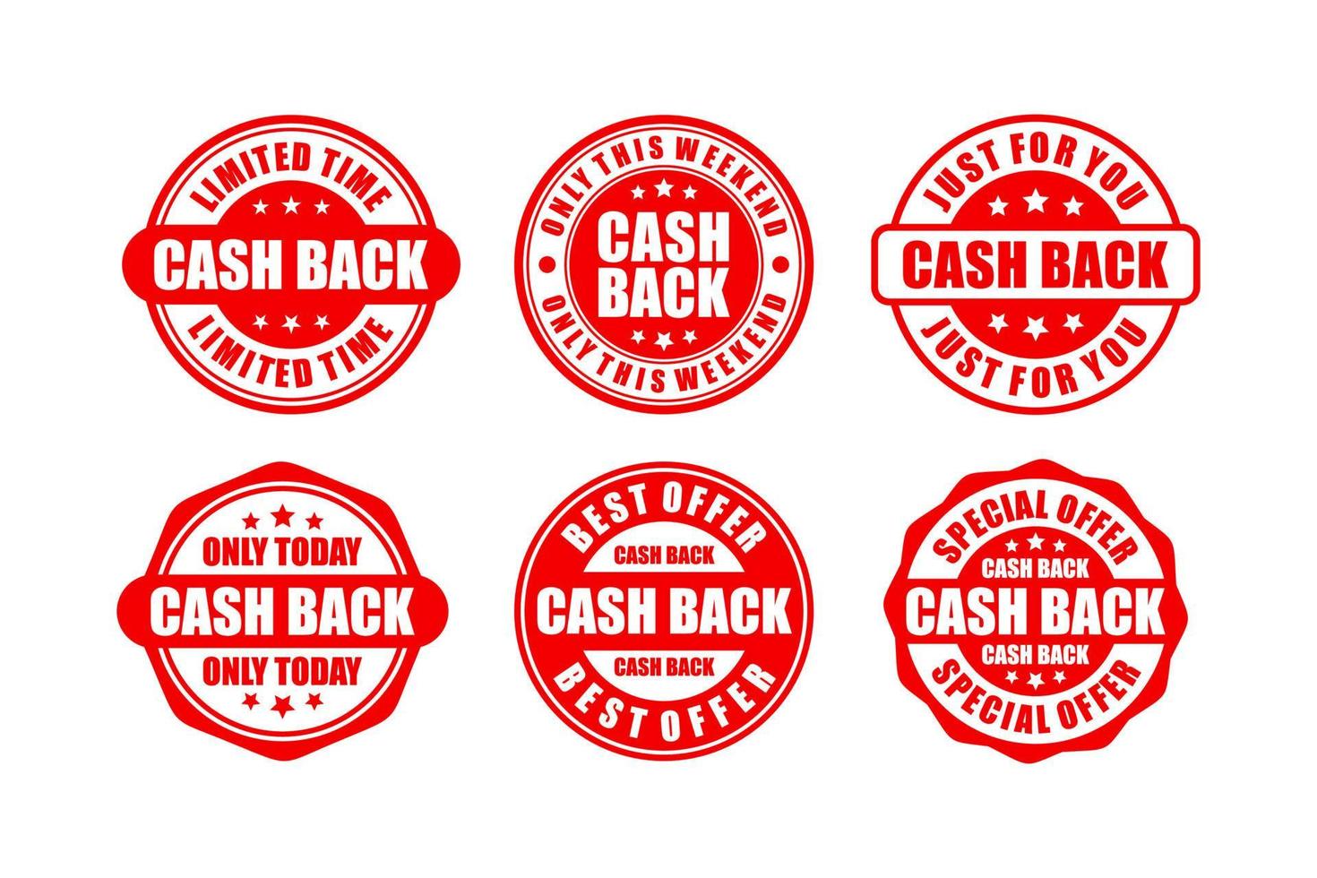 Cash-Back-Abzeichen-Briefmarken Promotion-Design-Kollektion vektor