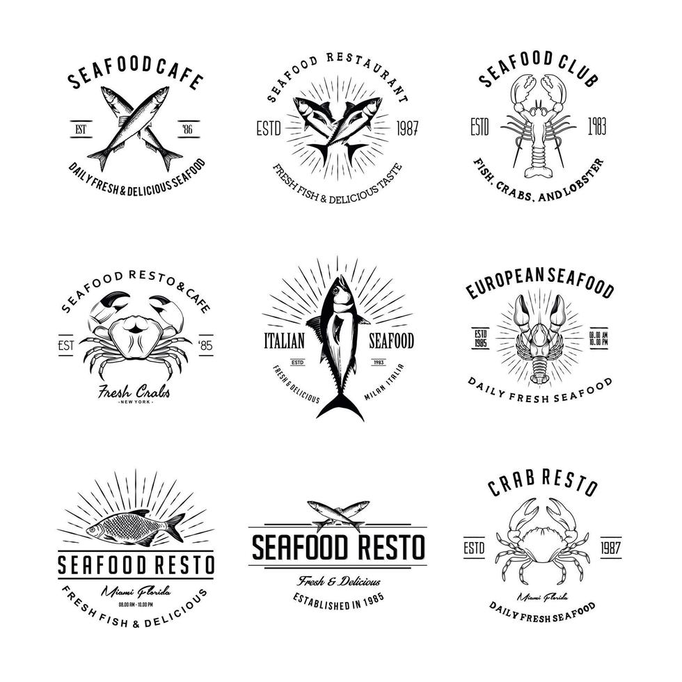 vintage skaldjur restaurang logotyp vektor