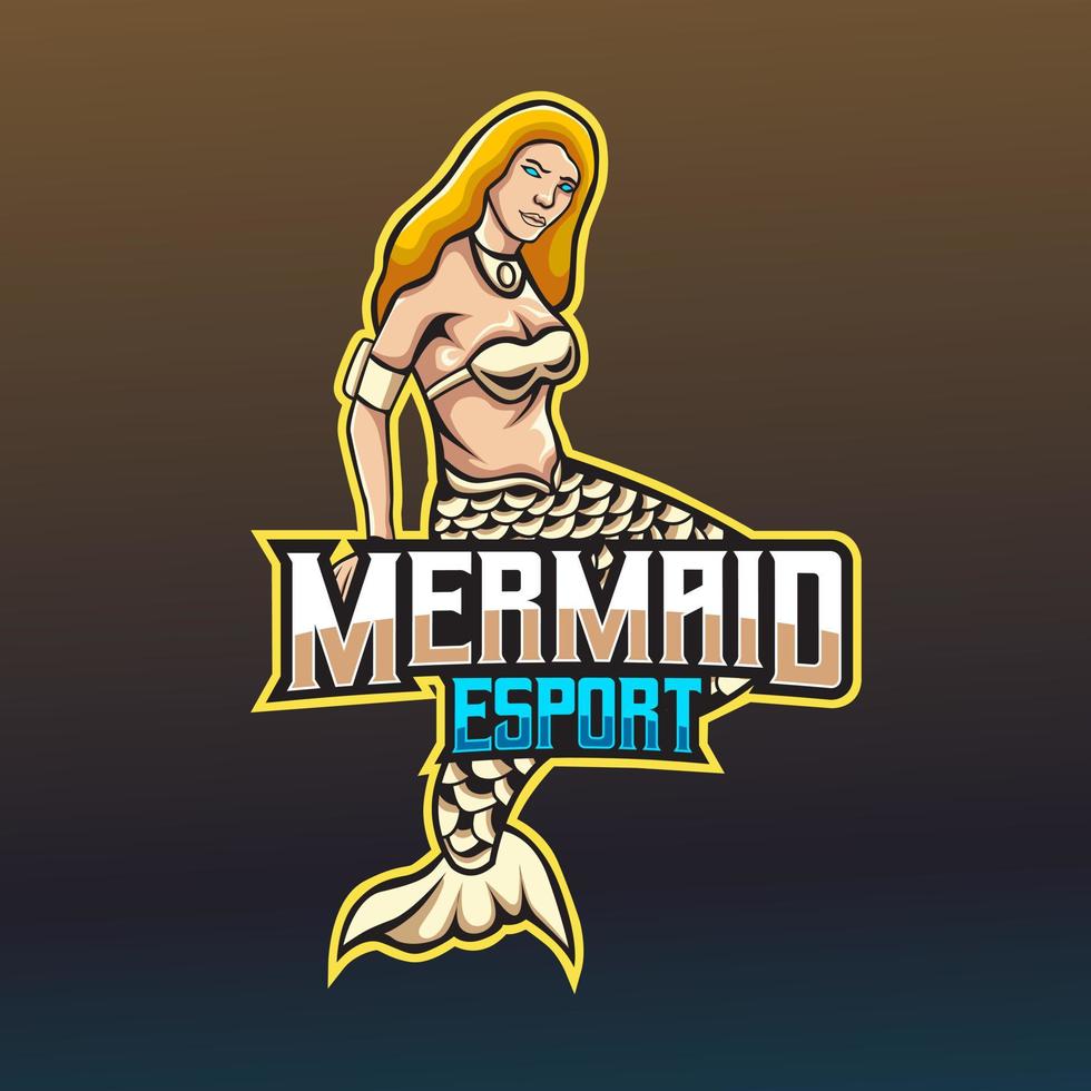 mermaid esport logotypdesign. emblemdesign för esportteam vektor