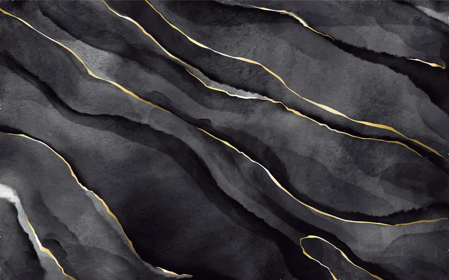 svart akvarell sten textur med gyllene ådror vektor