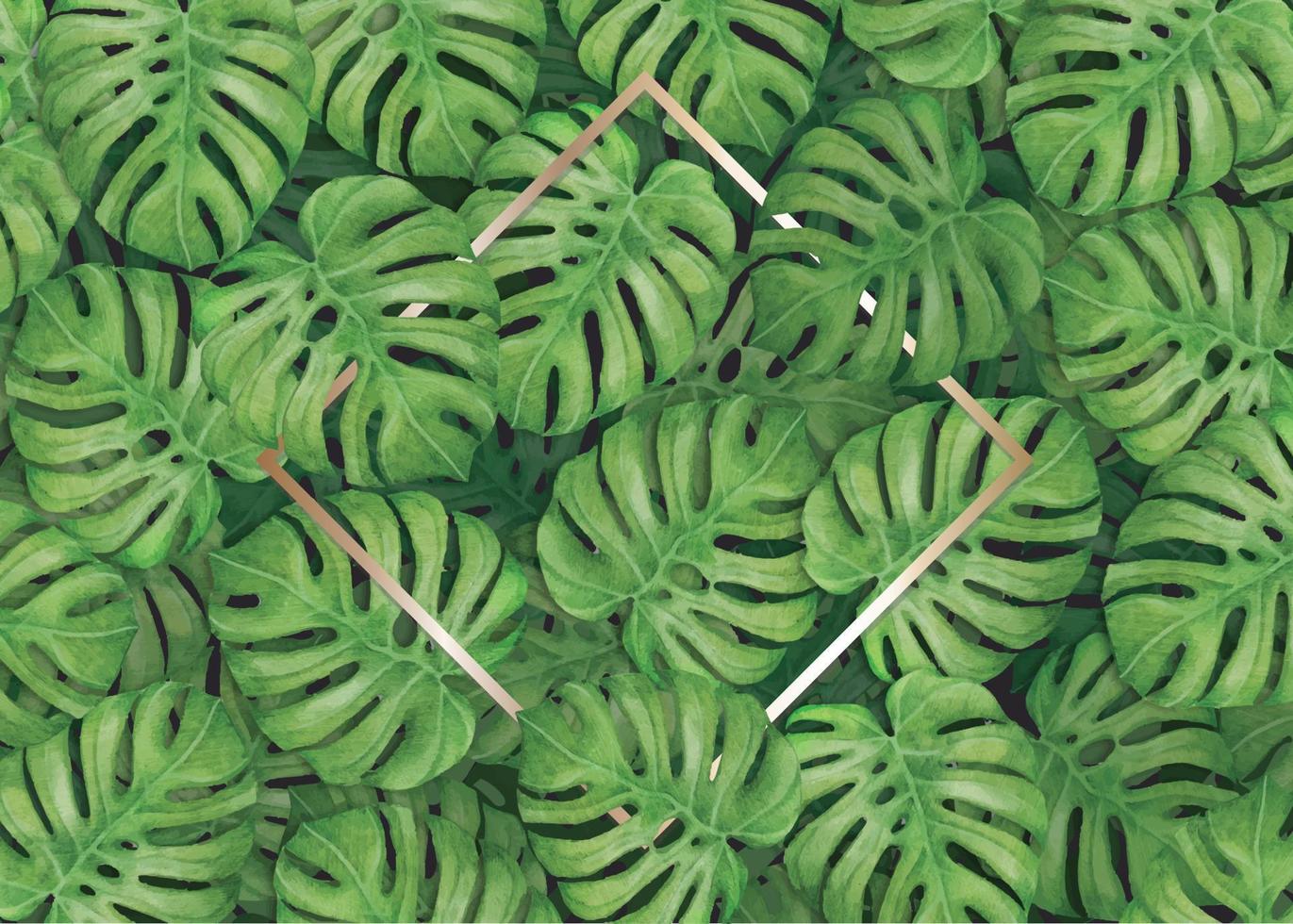 tropiska gröna blad i akvarell bakgrund vektor