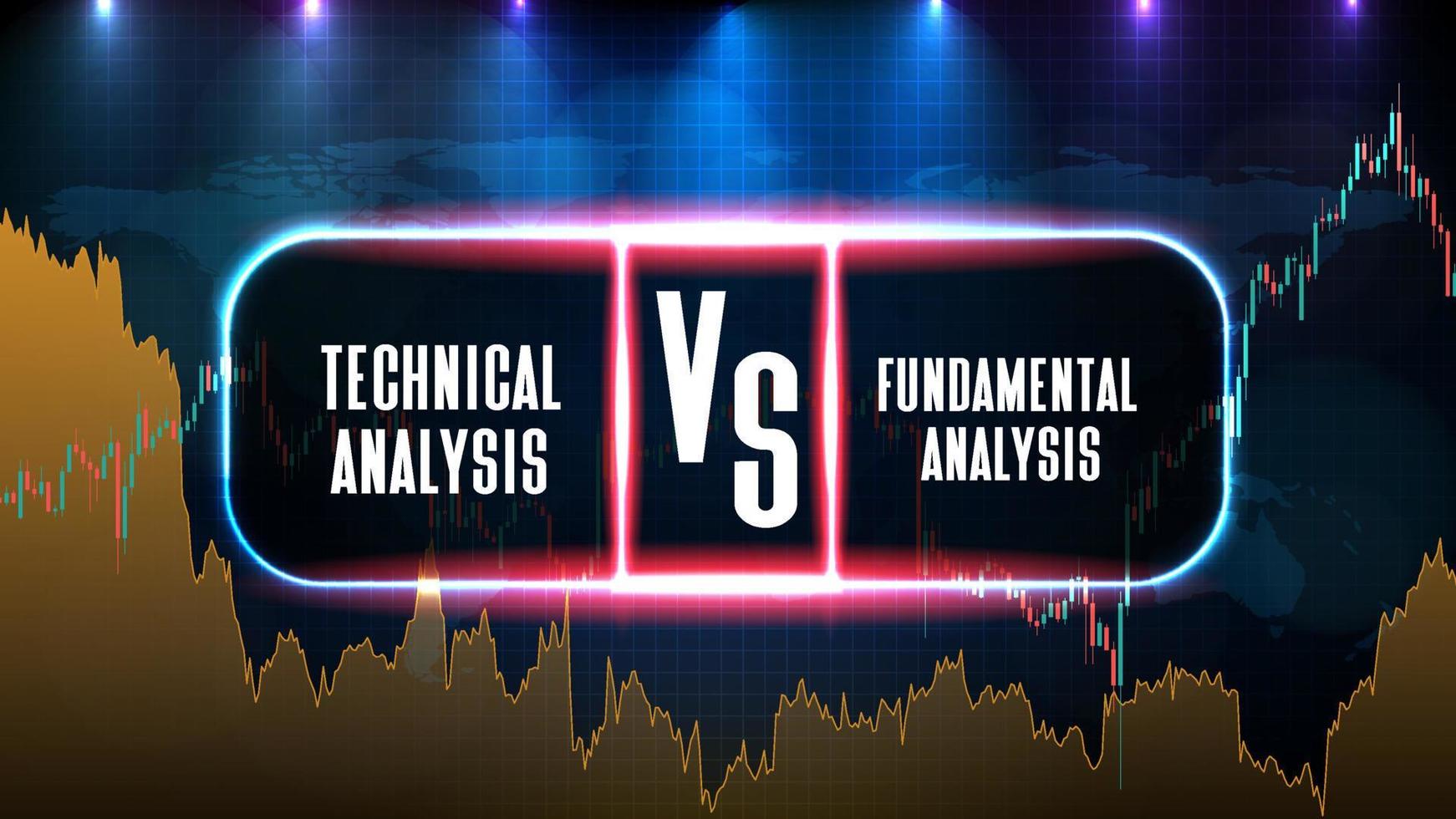 abstrakter futuristischer Technologiehintergrund der Fundamentalanalyse vs. Börsenpreisdiagramm der technischen Analyse vektor