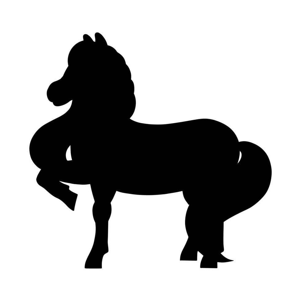 süßes Pferd. Bauernhoftier. schwarze Silhouette. Gestaltungselement. Vektor-Illustration isoliert auf weißem Hintergrund. Vorlage für Bücher, Aufkleber, Poster, Karten, Kleidung. vektor