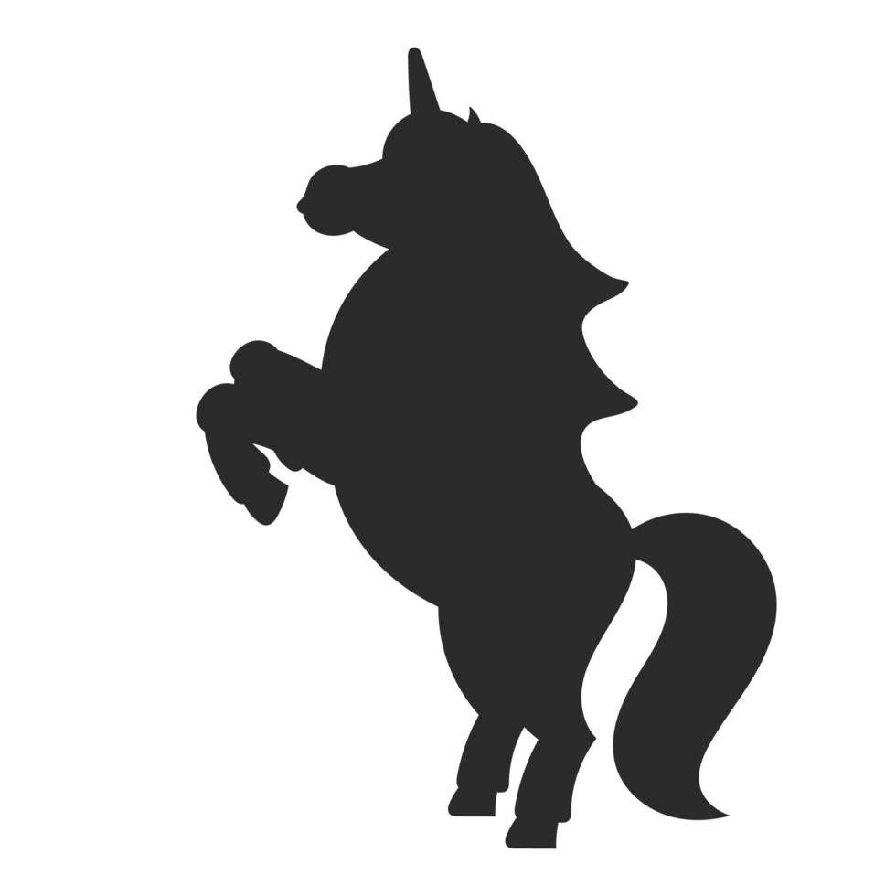svart siluett. den magiska enhörningen reste sig. djurhästen står på bakbenen. tecknad stil. enkel platt vektorillustration. vektor