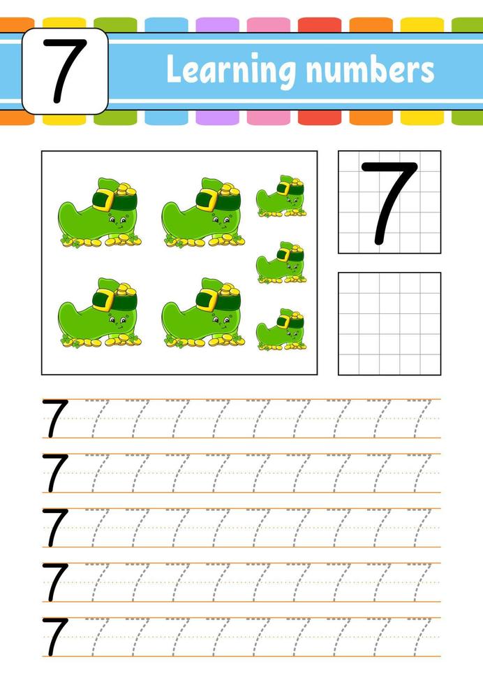 spåra och skriva siffror. handskriftsövning. lära sig siffror för barn. utbildningsutvecklande arbetsblad. st. Patricks dag. aktivitetssida. isolerade vektorillustration i söt tecknad stil. vektor