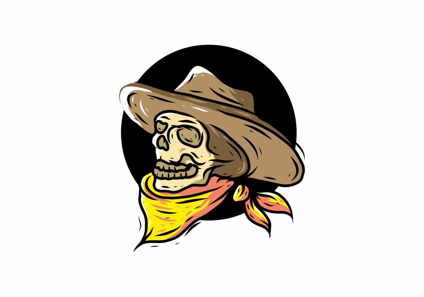 braune gelbe Farbzeichnung des Skelett-Cowboys vektor