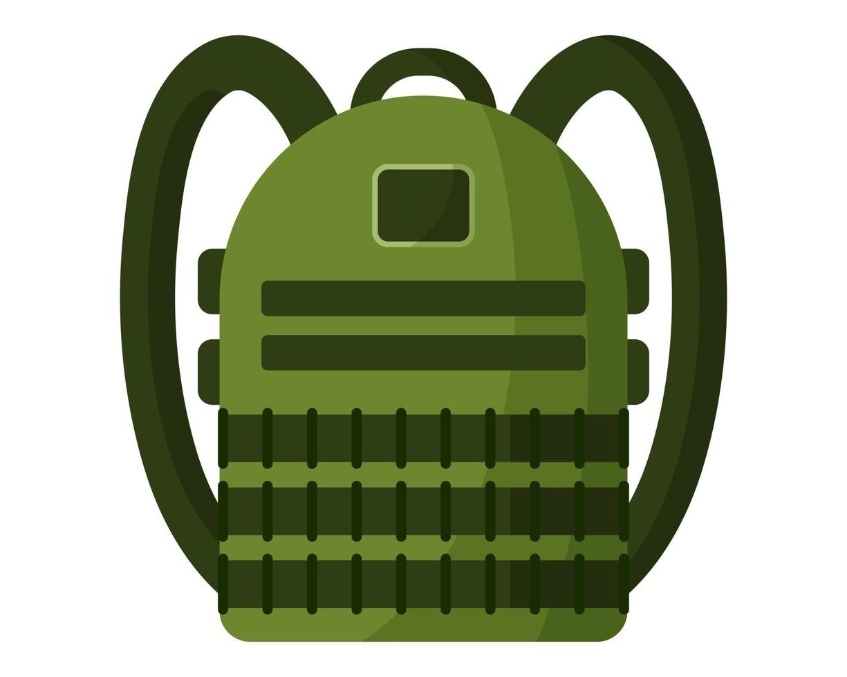 grün-khaki Militär- oder Touristenrucksack mit wasserabweisender Imprägnierung mit Außentaschen und Riemen. vektor