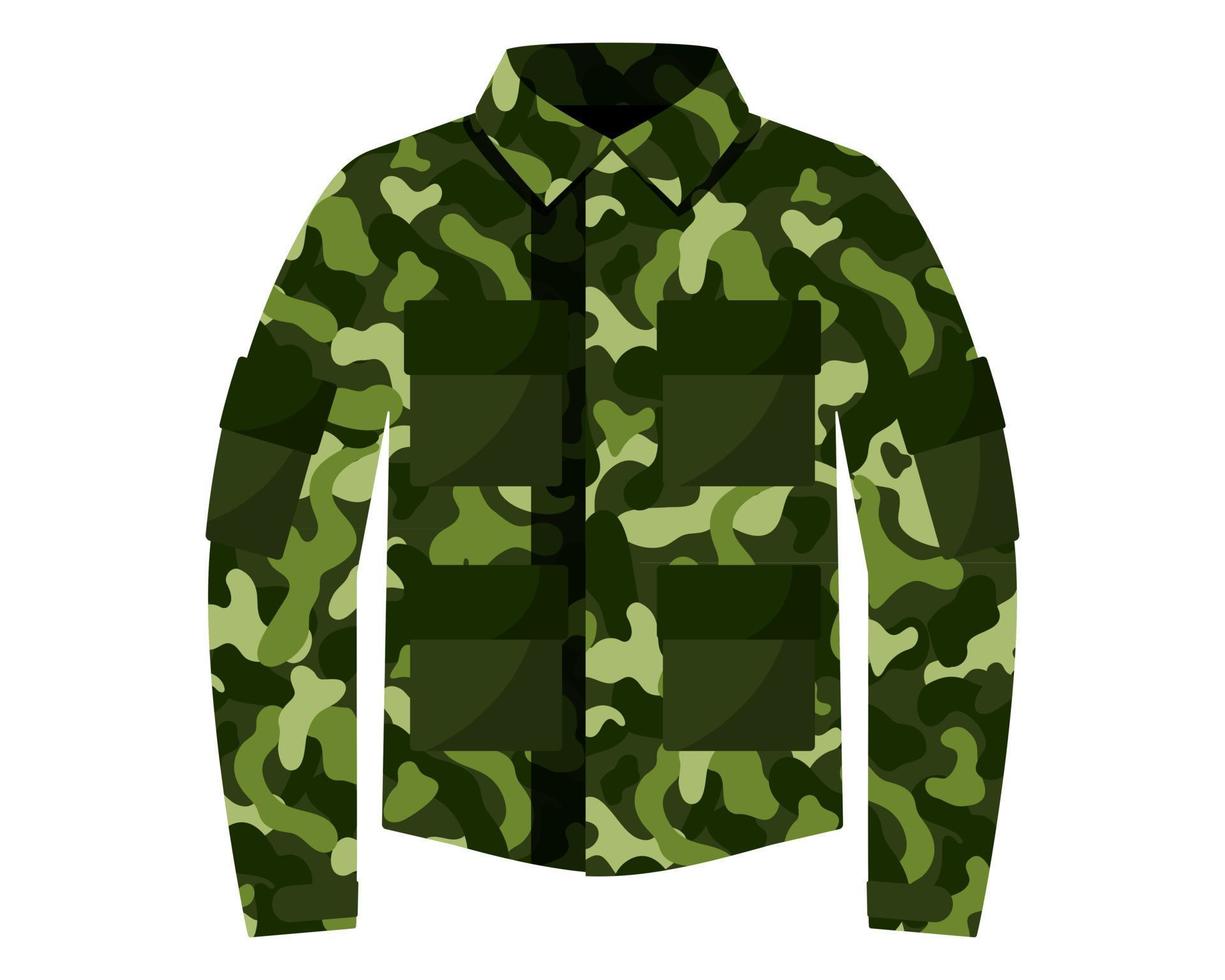 grön khaki kamouflagetunika eller jacka, militäruniform med fickor. vektor