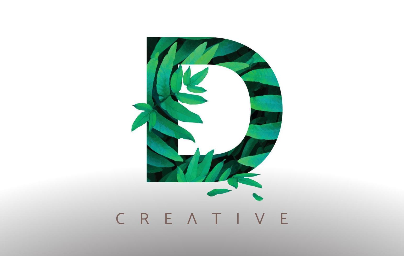 botanisches grünes öko-blatt buchstabe d-logo-design-ikone aus grünen blättern, die aus dem brief kommen. vektor