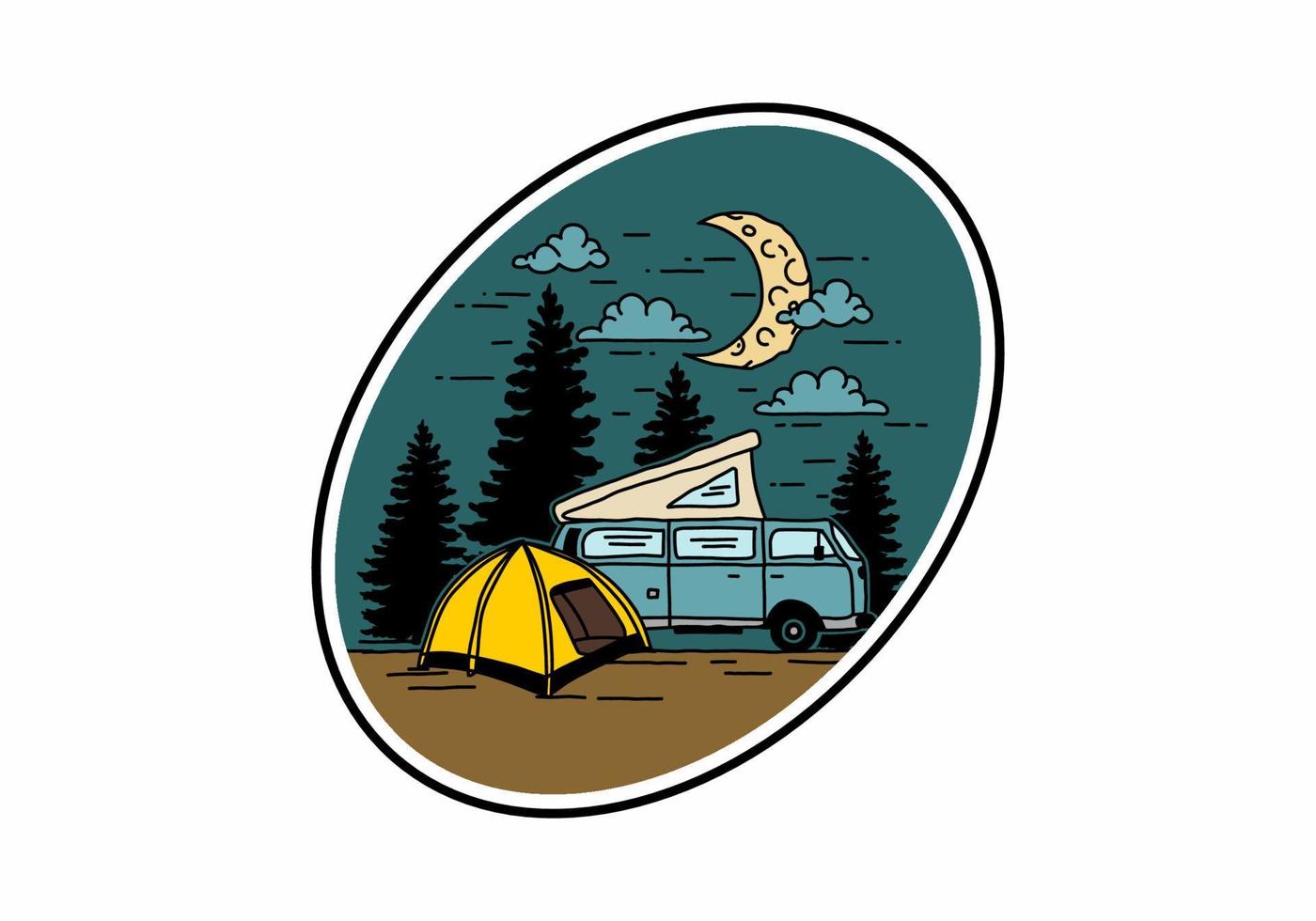 halbmondcamping mit wohnmobilillustration vektor