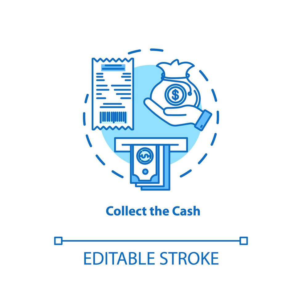 Sammeln Sie Bargeld türkisfarbenes Konzeptsymbol. geldabhebung idee dünne linie illustration. ATM-Transaktionsschritt. Bankomat. Geldautomat, Kasse. Banken. Vektor isoliert Umrisszeichnung. editierbarer Strich