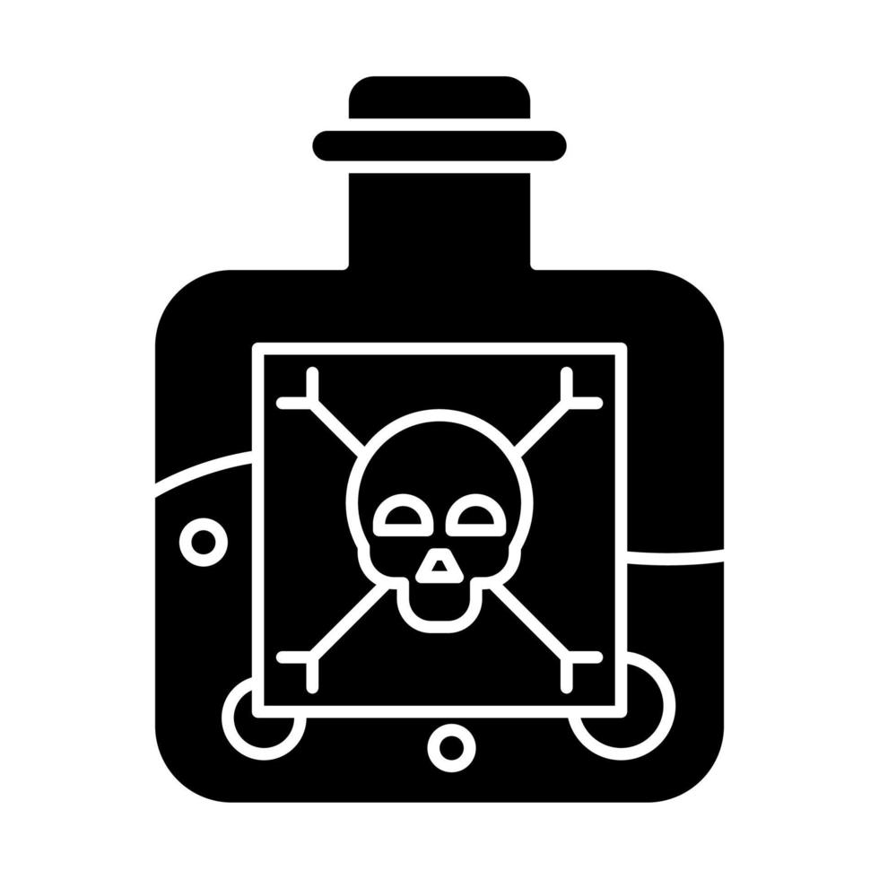 gift glyfikon. mycket farliga kemikalier. gift i flaska. organisk kemi. giftiga och skadliga ämnen. siluett symbol. negativt utrymme. vektor isolerade illustration