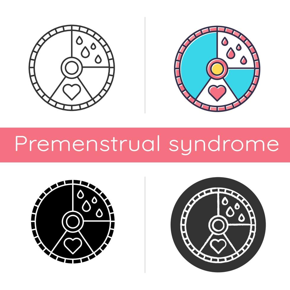 Menstruationszyklus-Symbol. Tracking der Menstruationstage. weibliche Gesundheitsversorgung. Uhr und Periode. Gynäkologie Kalender. monatliche Auflage. flaches Design, lineare und Farbstile. isolierte Vektorgrafiken vektor