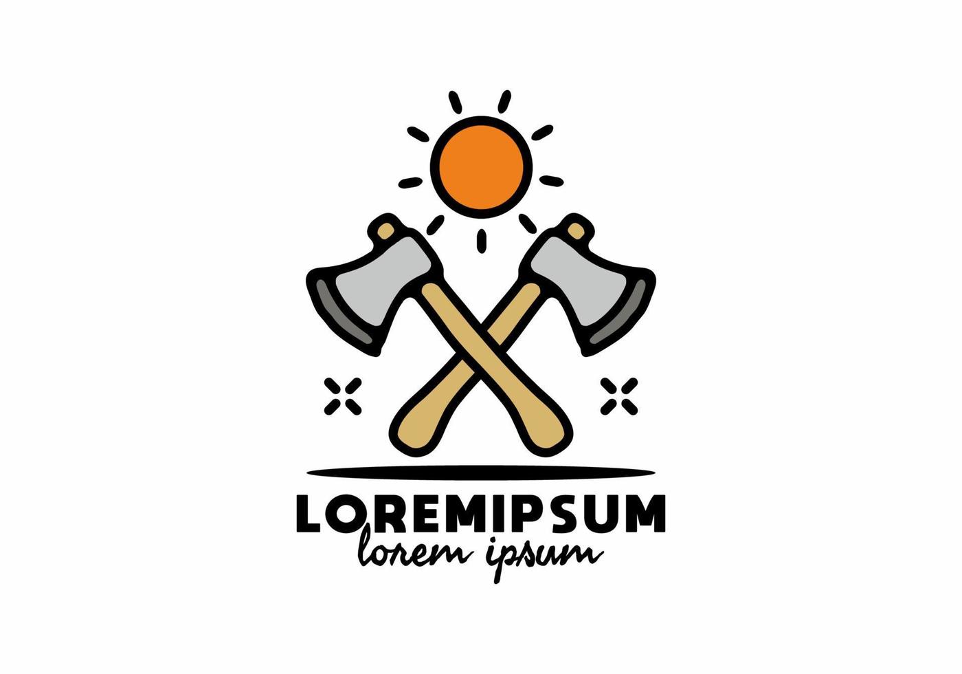 axt- und sonnenlinienkunst mit lorem ipsum-text vektor