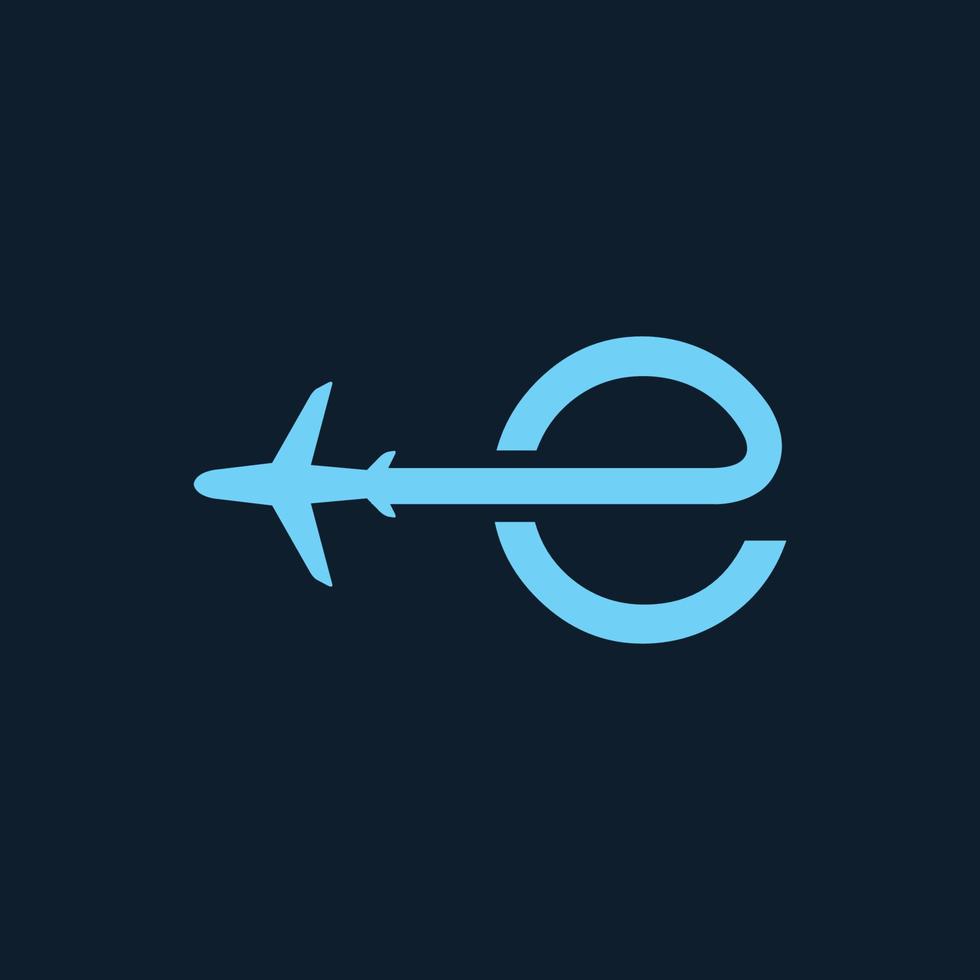 Buchstabe e mit Flugzeug fliegen Reisen Transport Logo Symbol Vektor Illustration Design