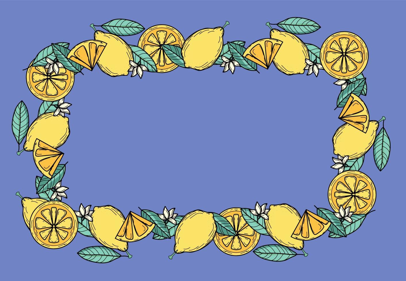 vacker bakgrund med gula citroner, gröna blad för sommardesign. samling av saftiga dekorativa solelement. färsk frukt, c-vitamin. modern design. banner, vykort, skylt, dekoration vektor