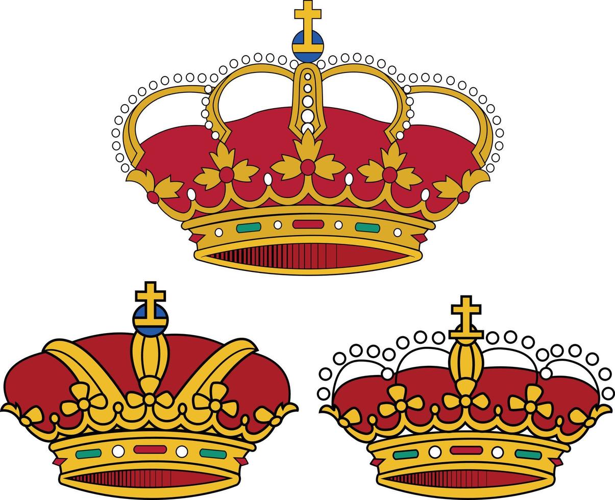 uppsättning av spanska kungliga kronor ikoner, gratis vektor