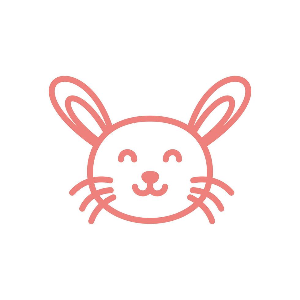 liten kanin eller kanin linje huvud leende söt tecknad logotyp vektor illustration design