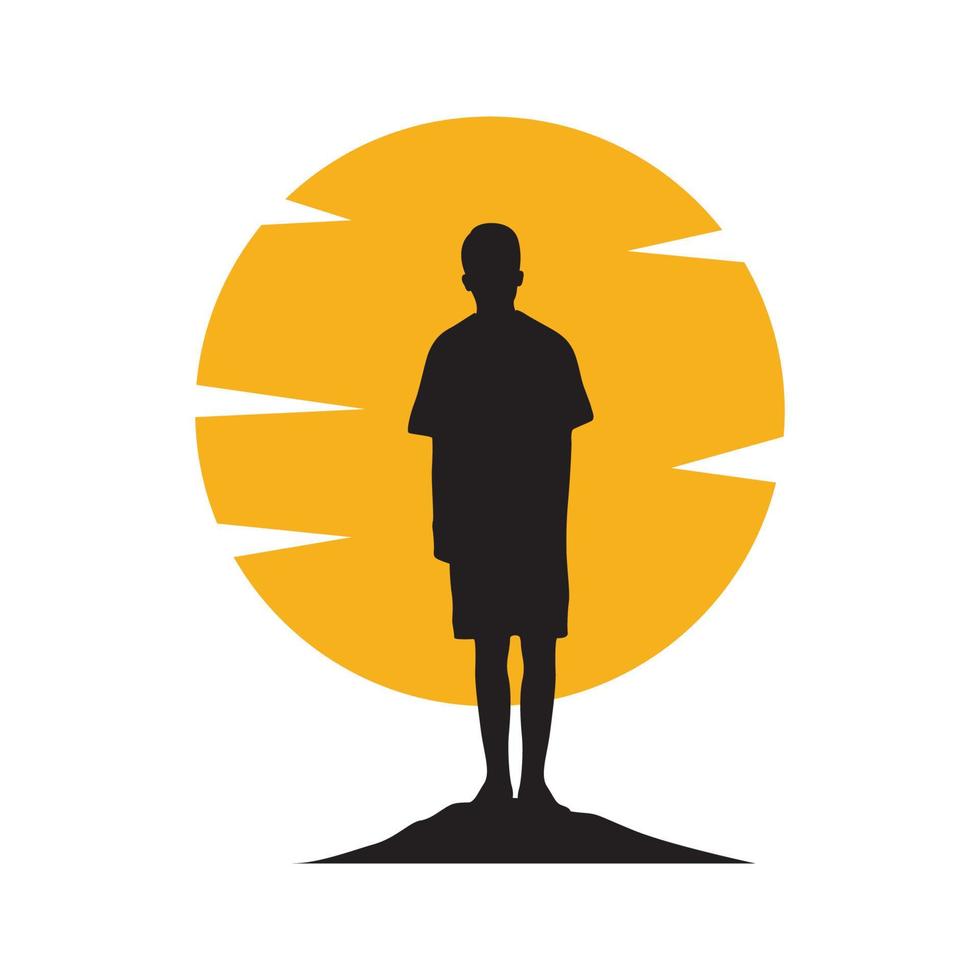 siluett ung man står ser solnedgång logo design vektor grafisk symbol ikon tecken illustration kreativ idé
